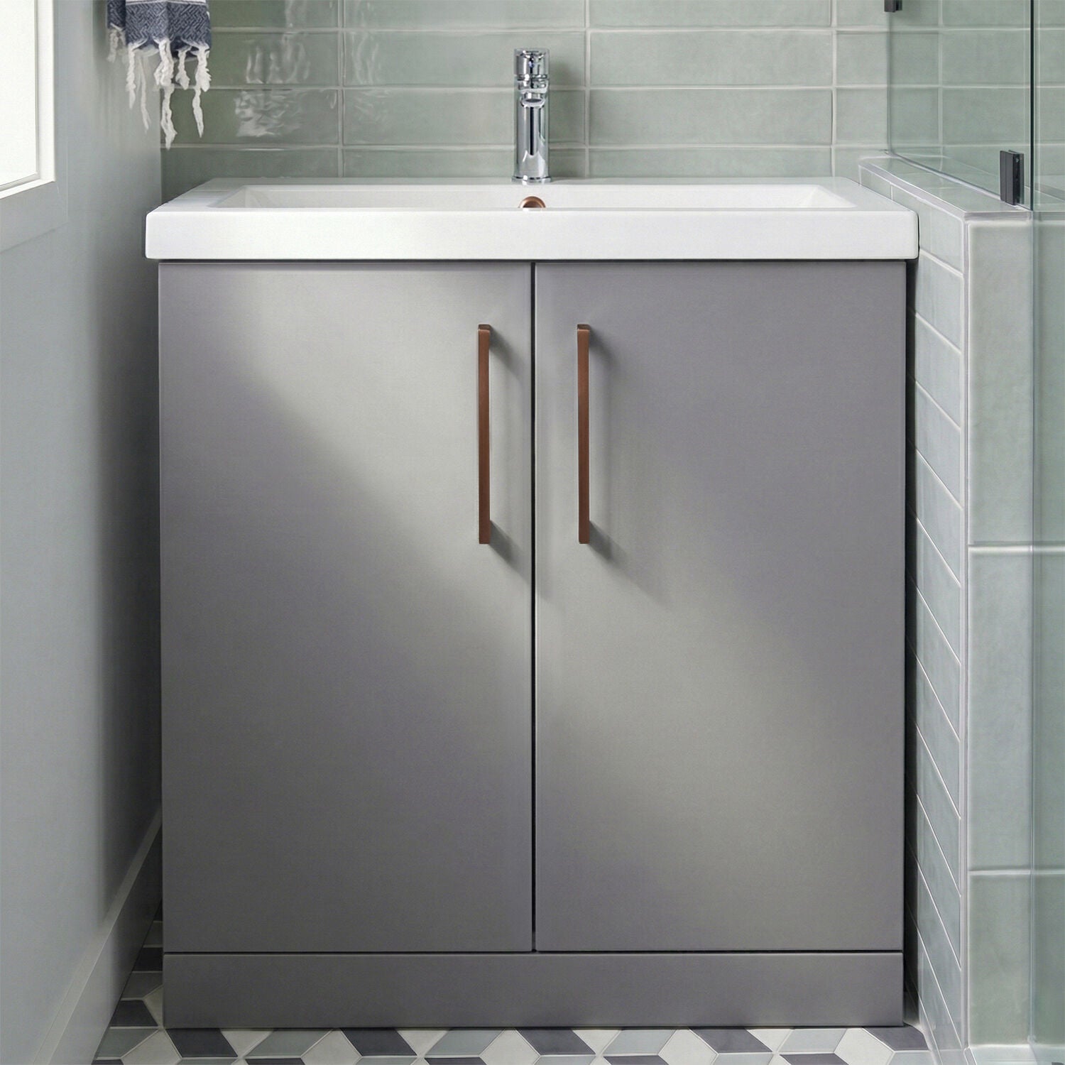 [BALARN2205AH019] Bramshall Floor Standing 2 Door Vanity Basin Unit with Mid-Edge Basin, 800mm, Choice of Colour and Handle Finish - Silo