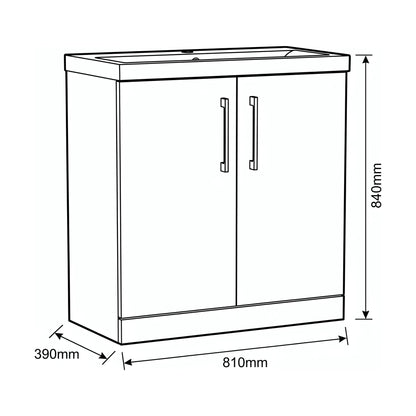 [BALARN2205AH1516] Bramshall Floor Standing 2-Door Vanity & Mid-Edge Basin – Choice of Colour and Handle Finish - Technical Drawing