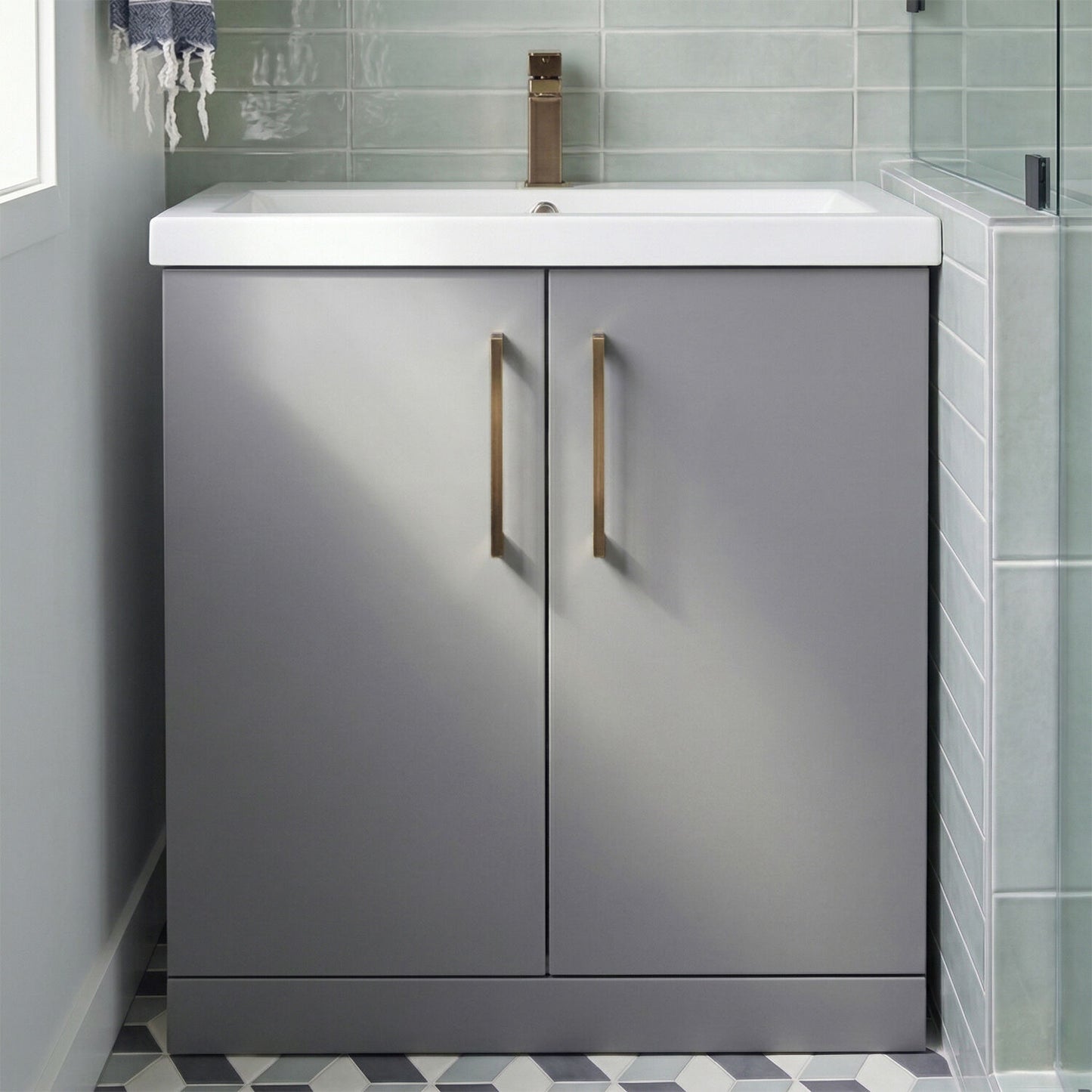 [BALARN2205AH1516] Bramshall Floor Standing 2 Door Vanity Basin Unit with Mid-Edge Basin, 800mm, Choice of Colour and Handle Finish - Silo