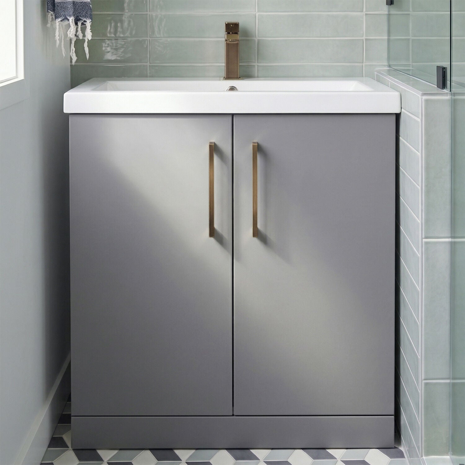 [BALARN2205AH1516] Bramshall Floor Standing 2 Door Vanity Basin Unit with Mid-Edge Basin, 800mm, Choice of Colour and Handle Finish - Silo