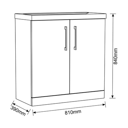 [BALARN2205AH716] Bramshall Floor Standing 2-Door Vanity & Mid-Edge Basin – Choice of Colour and Handle Finish - Technical Drawing