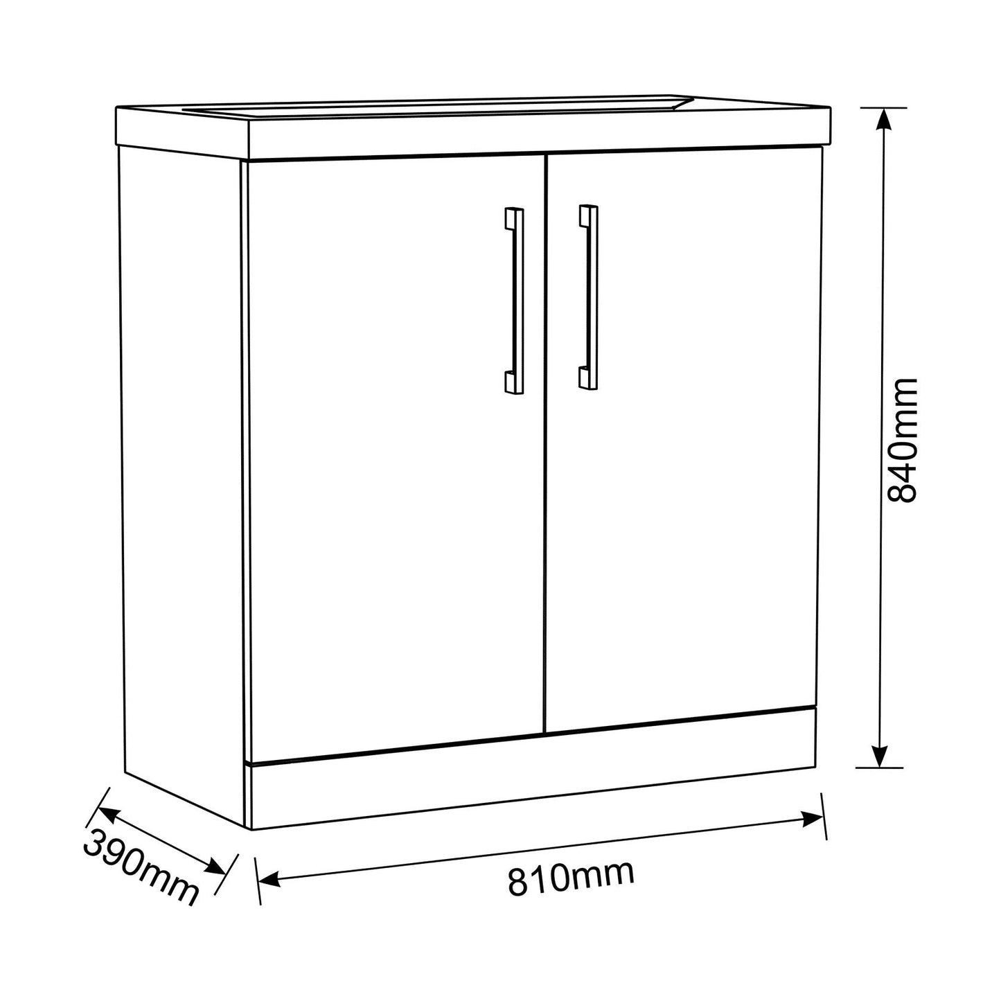[BALARN2205AH716] Bramshall Floor Standing 2-Door Vanity & Mid-Edge Basin – Choice of Colour and Handle Finish - Technical Drawing