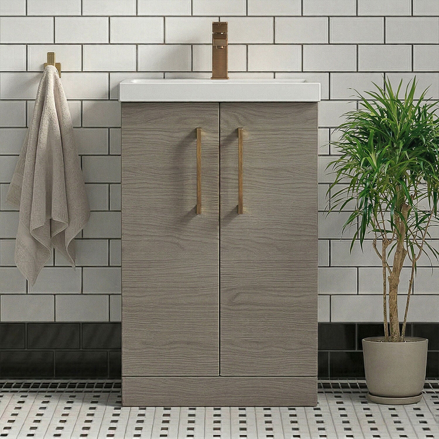[BALARN2501AH1516] Bramshall Floor Standing 2 Door Vanity Basin Unit with Mid-Edge Basin, 500mm, Choice of Colour and Handle Finish - Silo