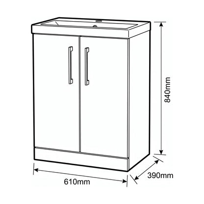 [BALARN2503AH017] Bramshall Floor Standing 2-Door Vanity & Mid-Edge Basin – Choice of Colour and Handle Finish - Technical Drawing