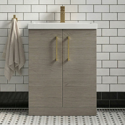 [BALARN2503AH017] Bramshall Floor Standing 2 Door Vanity Basin Unit with Mid-Edge Basin, 600mm, Choice of Colour and Handle Finish - Silo