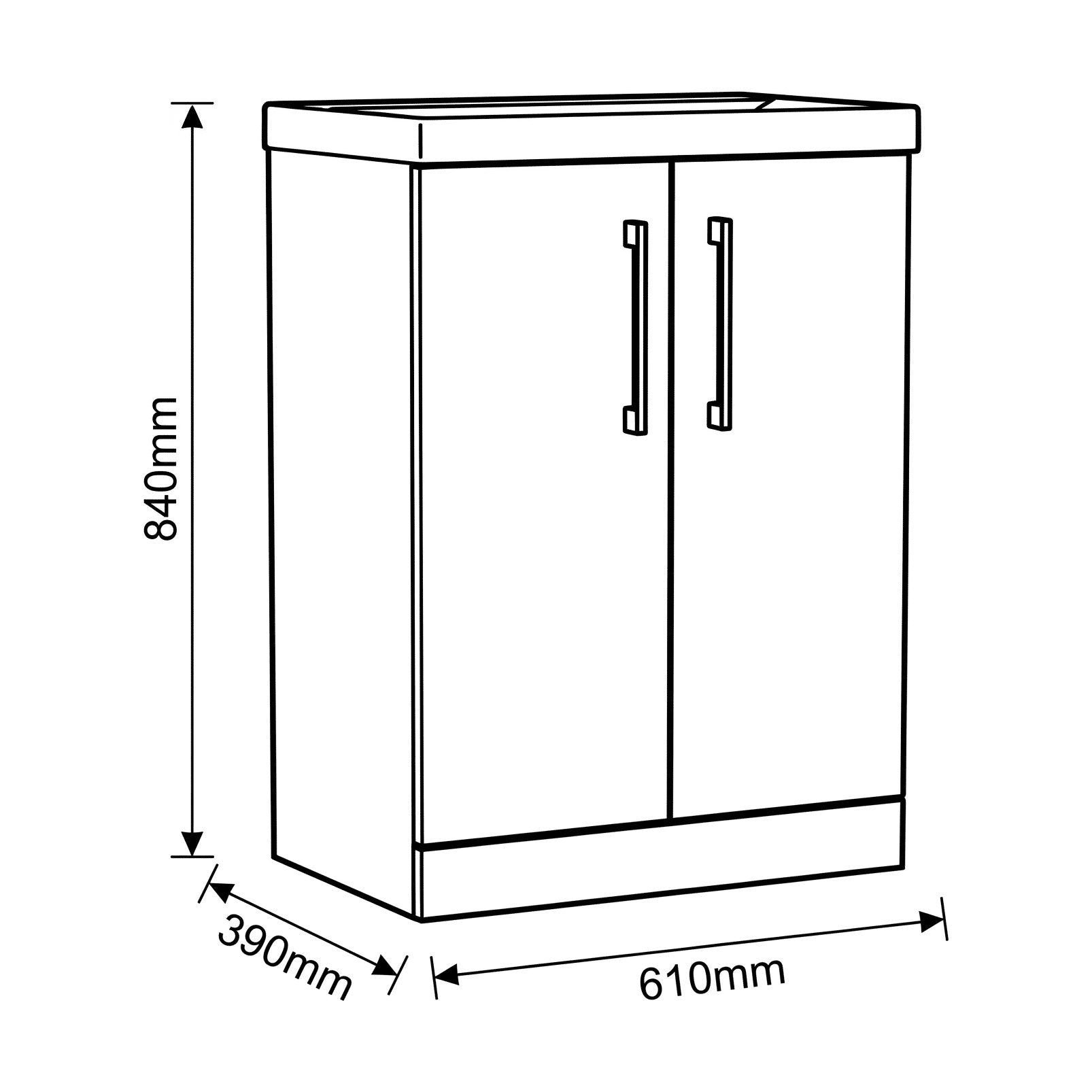 [BALARN2503AH018] Bramshall Floor Standing 2-Door Vanity & Mid-Edge Basin – Choice of Colour and Handle Finish - Technical Drawing