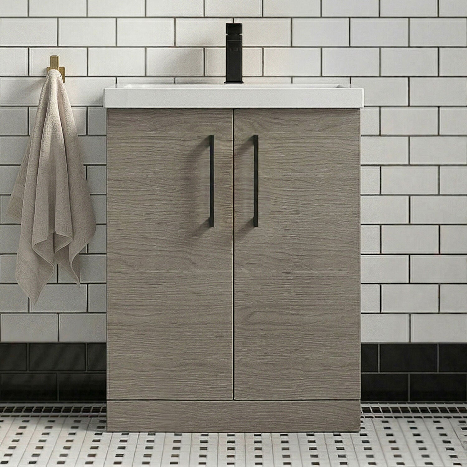 [BALARN2503AH018] Bramshall Floor Standing 2 Door Vanity Basin Unit with Mid-Edge Basin, 600mm, Choice of Colour and Handle Finish - Silo