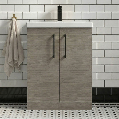 [BALARN2503AH018] Bramshall Floor Standing 2 Door Vanity Basin Unit with Mid-Edge Basin, 600mm, Choice of Colour and Handle Finish - Silo