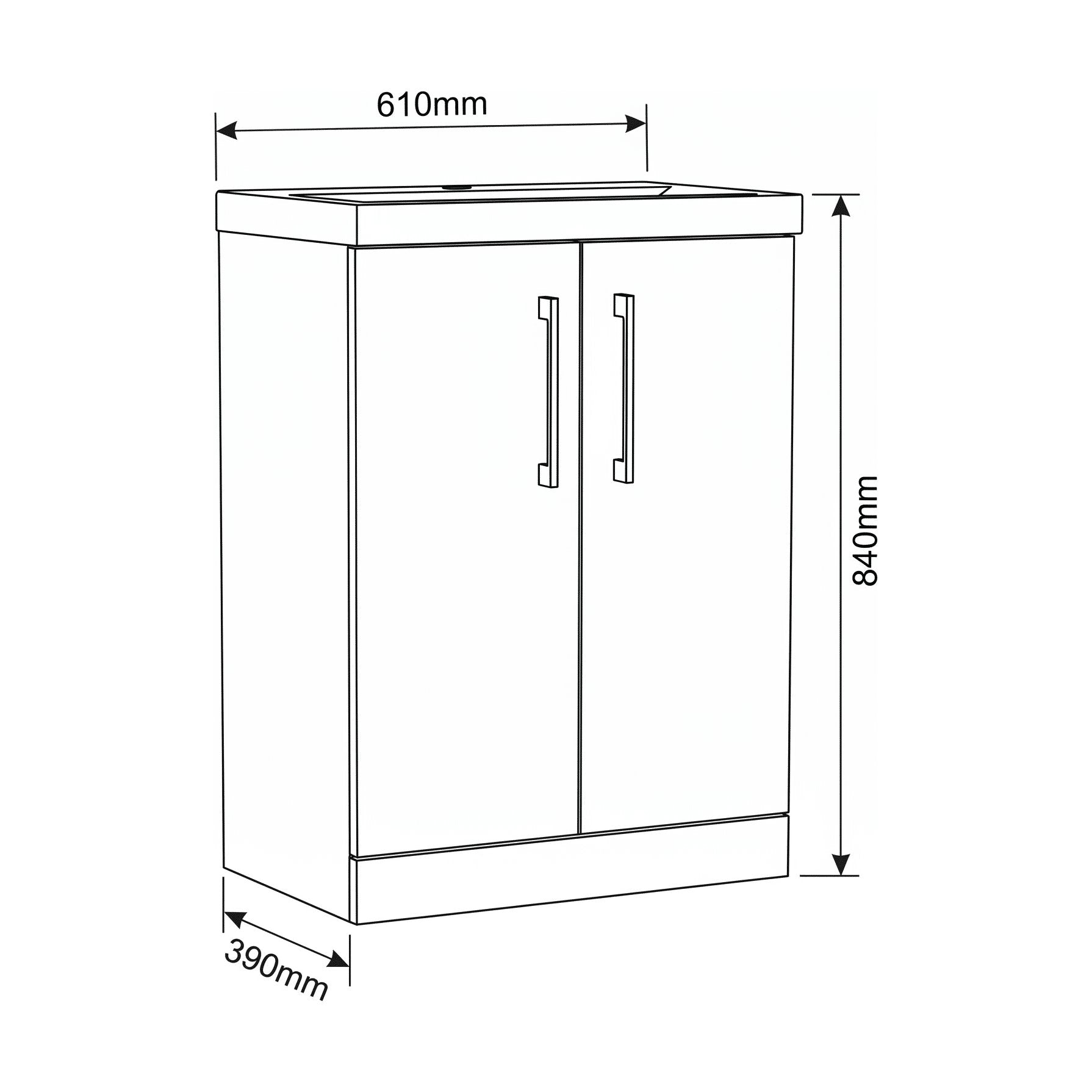 [BALARN2503AH019] Bramshall Floor Standing 2-Door Vanity & Mid-Edge Basin – Choice of Colour and Handle Finish - Technical Drawing