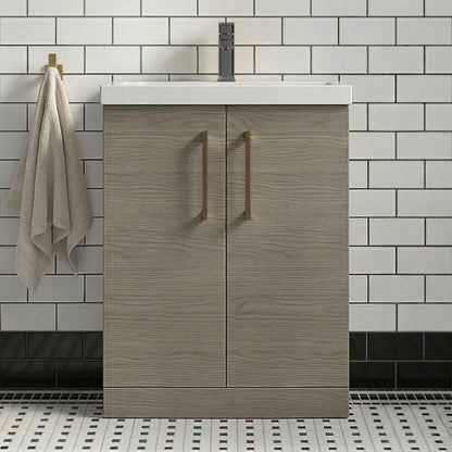[BALARN2503AH019] Bramshall Floor Standing 2 Door Vanity Basin Unit with Mid-Edge Basin, 600mm, Choice of Colour and Handle Finish - Silo