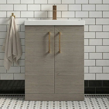 [BALARN2503AH1516] Bramshall Floor Standing 2 Door Vanity Basin Unit with Mid-Edge Basin, 600mm, Choice of Colour and Handle Finish - Silo