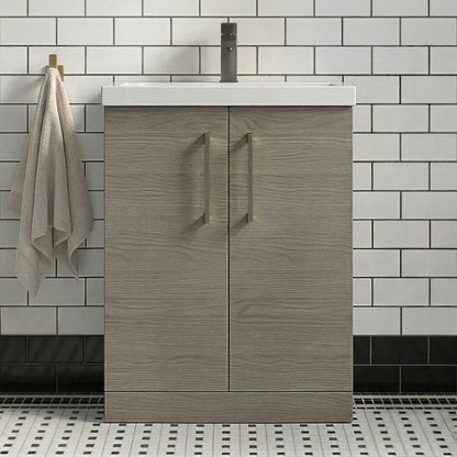 [BALARN2503AH716] Bramshall Floor Standing 2 Door Vanity Basin Unit with Mid-Edge Basin, 600mm, Choice of Colour and Handle Finish - Silo
