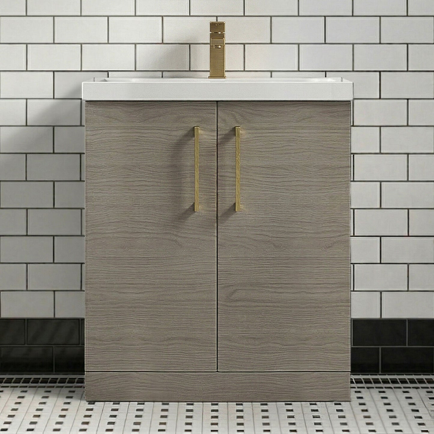 [BALARN2505AH017] Bramshall Floor Standing 2 Door Vanity Basin Unit with Mid-Edge Basin, 800mm, Choice of Colour and Handle Finish - Silo