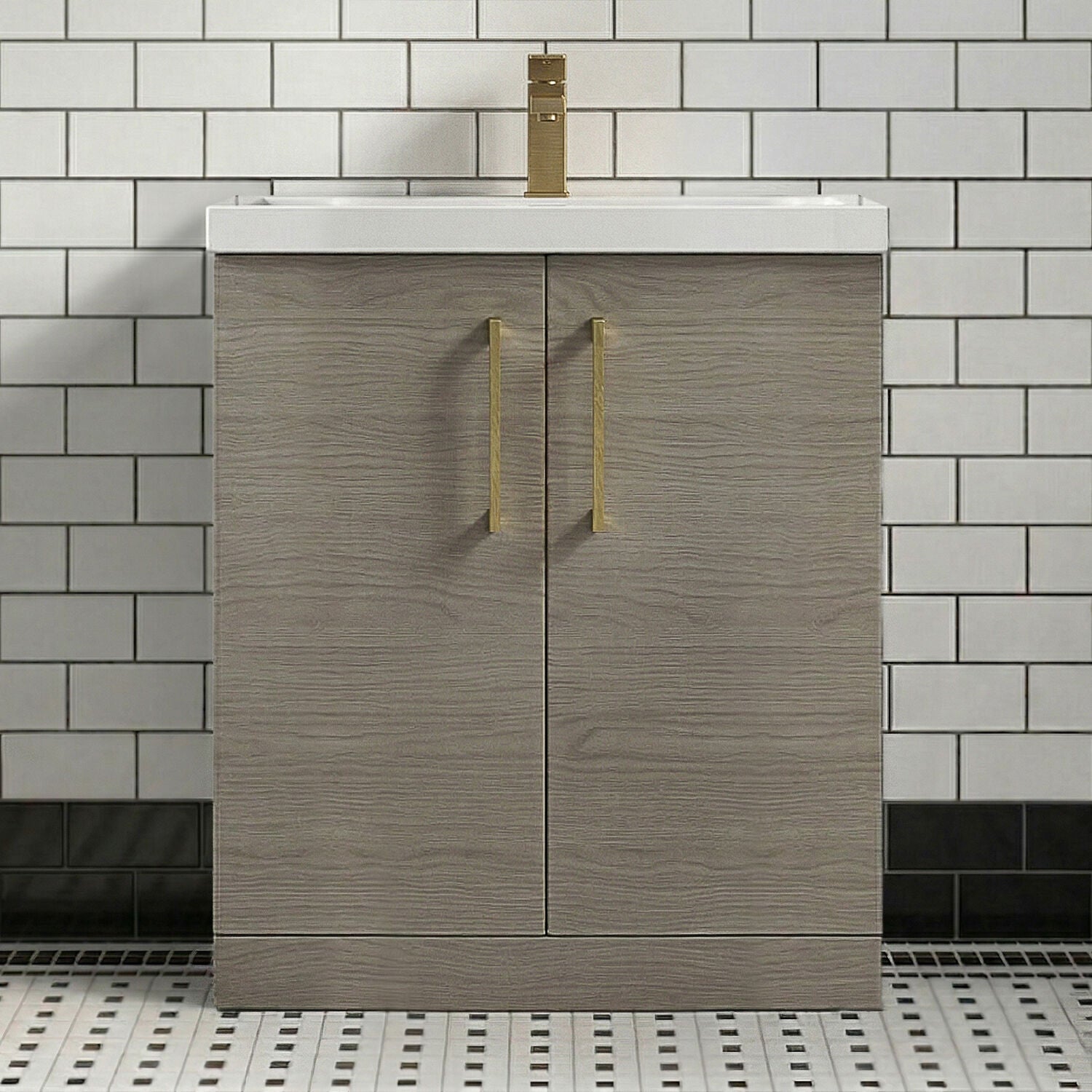 [BALARN2505AH017] Bramshall Floor Standing 2 Door Vanity Basin Unit with Mid-Edge Basin, 800mm, Choice of Colour and Handle Finish - Silo