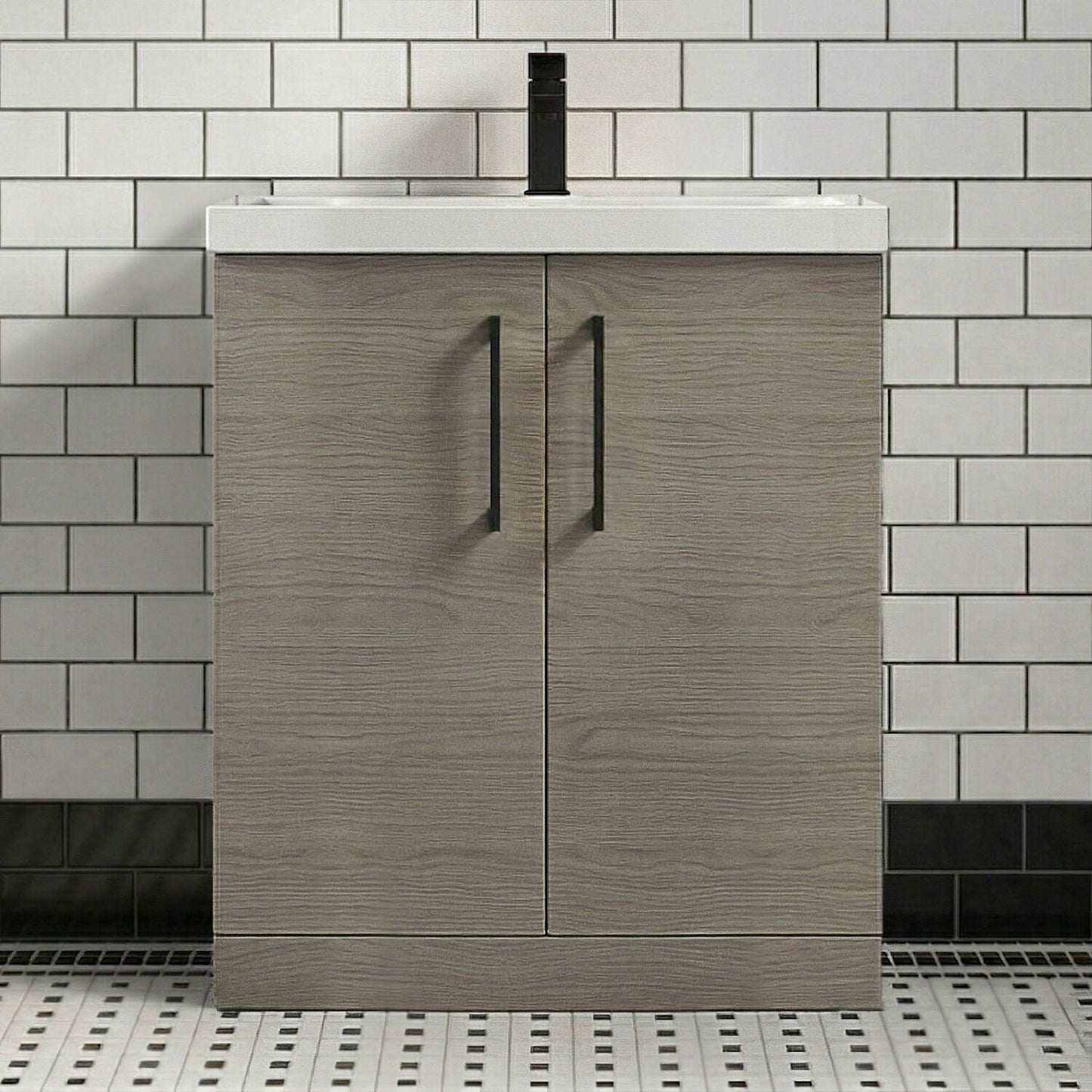 [BALARN2505AH018] Bramshall Floor Standing 2 Door Vanity Basin Unit with Mid-Edge Basin, 800mm, Choice of Colour and Handle Finish - Silo