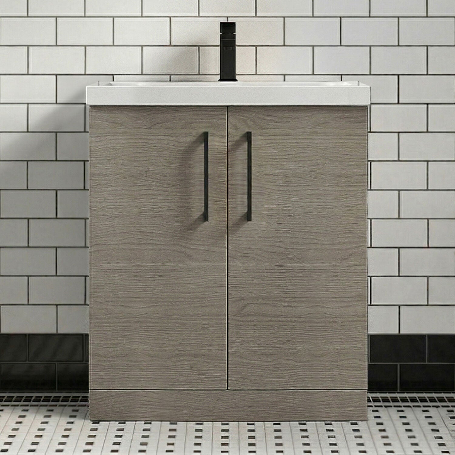 [BALARN2505AH018] Bramshall Floor Standing 2 Door Vanity Basin Unit with Mid-Edge Basin, 800mm, Choice of Colour and Handle Finish - Silo