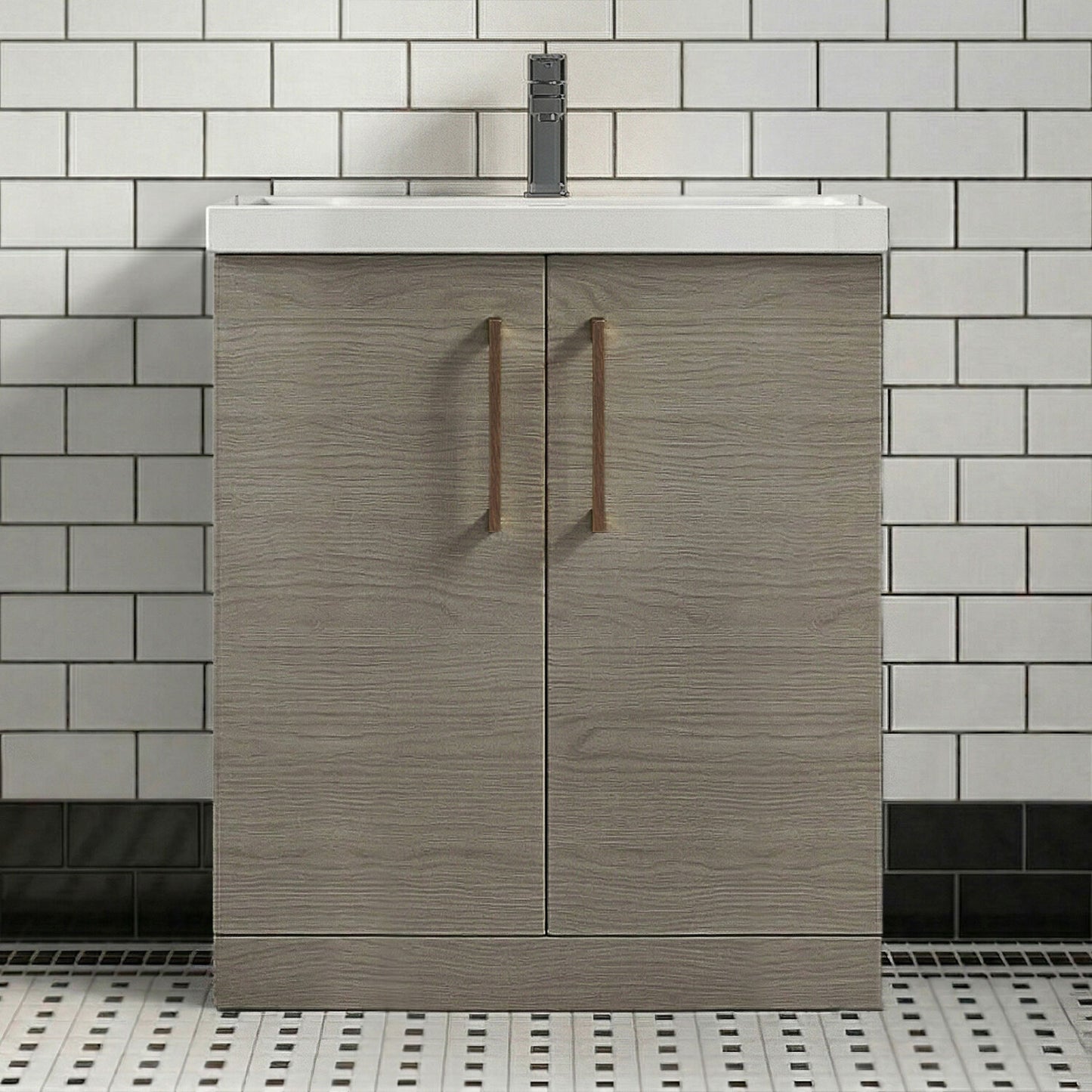 [BALARN2505AH019] Bramshall Floor Standing 2 Door Vanity Basin Unit with Mid-Edge Basin, 800mm, Choice of Colour and Handle Finish - Silo