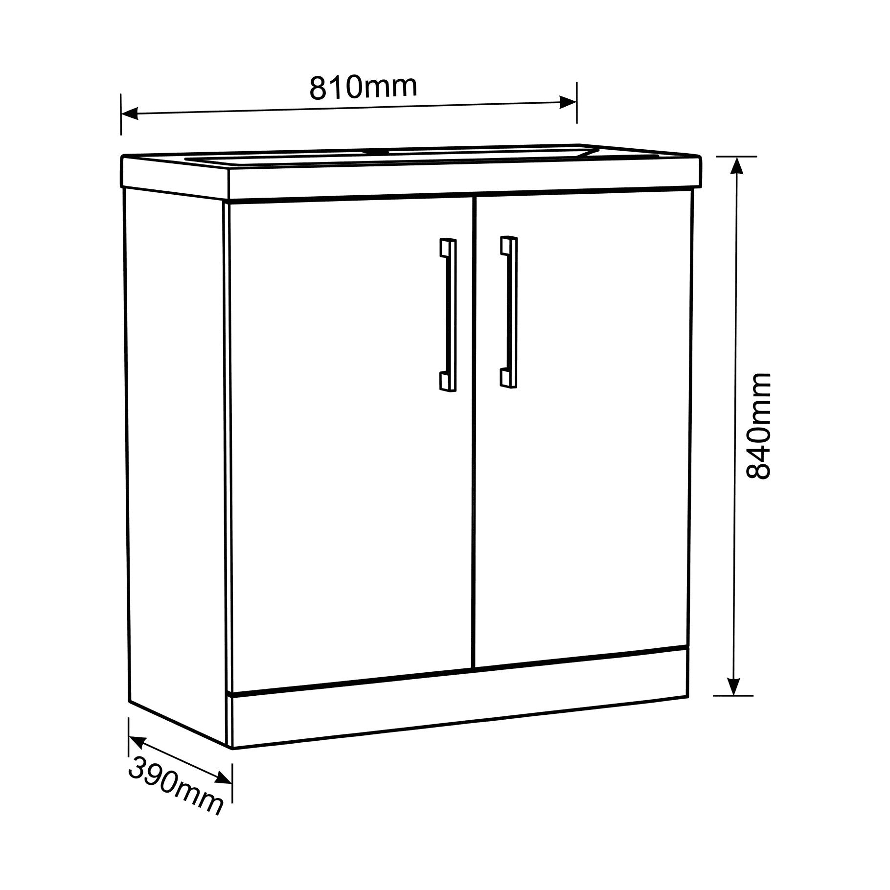 [BALARN2505AH1516] Bramshall Floor Standing 2-Door Vanity & Mid-Edge Basin – Choice of Colour and Handle Finish - Technical Drawing