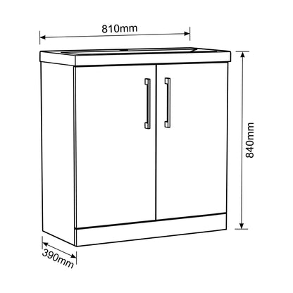 [BALARN2505AH1516] Bramshall Floor Standing 2-Door Vanity & Mid-Edge Basin – Choice of Colour and Handle Finish - Technical Drawing