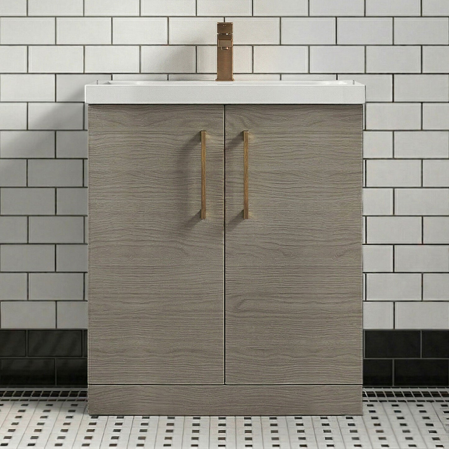 [BALARN2505AH1516] Bramshall Floor Standing 2 Door Vanity Basin Unit with Mid-Edge Basin, 800mm, Choice of Colour and Handle Finish - Silo