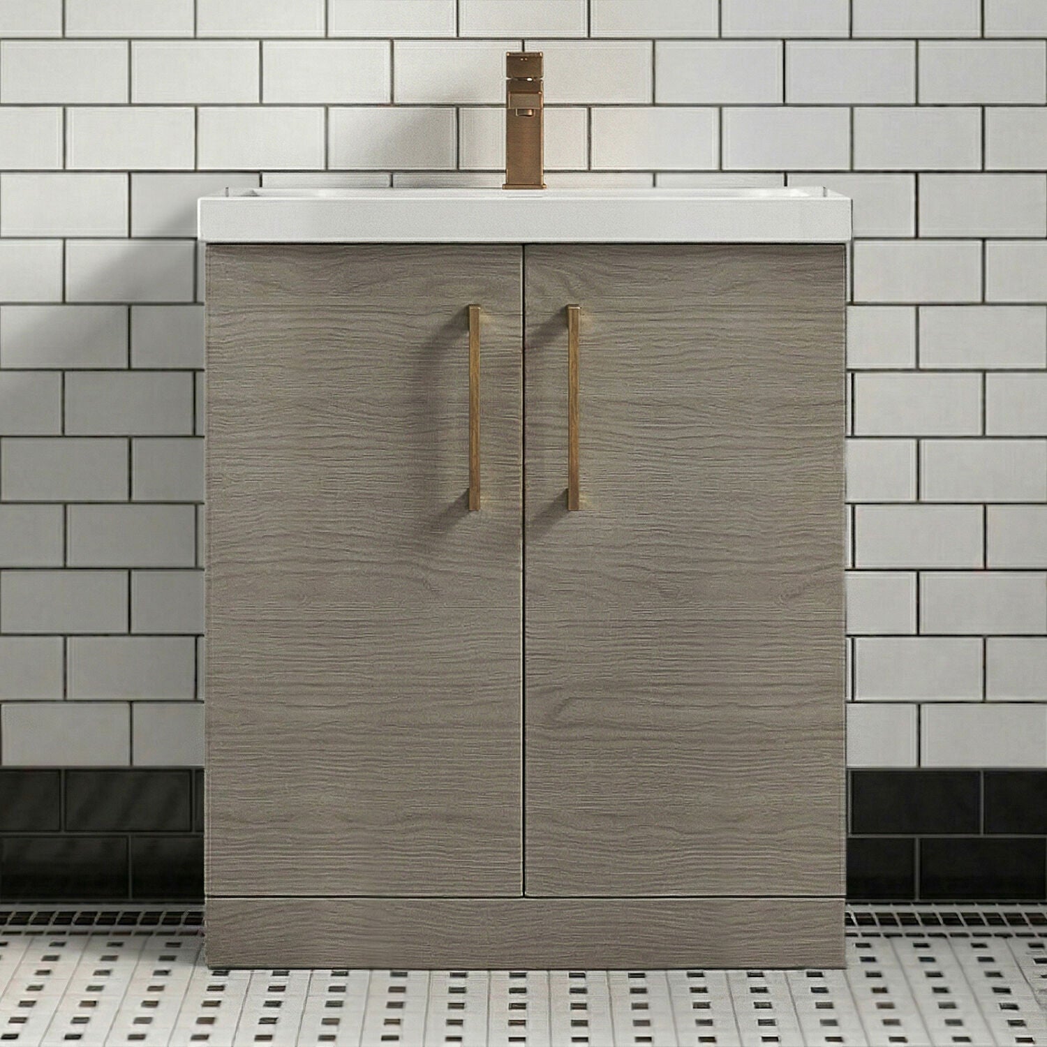 [BALARN2505AH1516] Bramshall Floor Standing 2 Door Vanity Basin Unit with Mid-Edge Basin, 800mm, Choice of Colour and Handle Finish - Silo