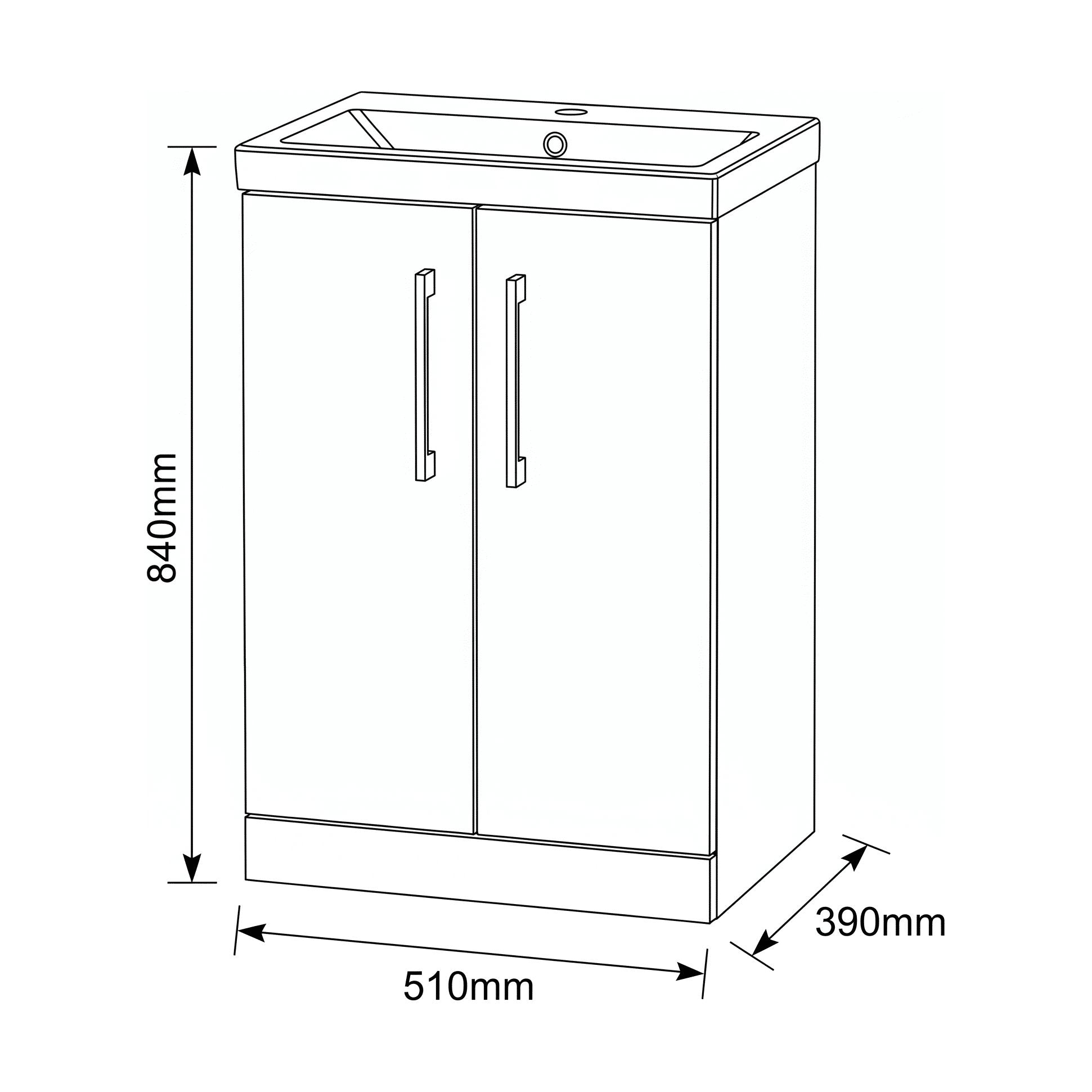 [BALARN2901AH017] Bramshall Floor Standing 2-Door Vanity & Mid-Edge Basin – Choice of Colour and Handle Finish - Technical Drawing