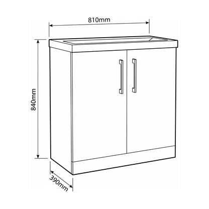 [BALARN2905AH017] Bramshall Floor Standing 2-Door Vanity & Mid-Edge Basin – Choice of Colour and Handle Finish - Technical Drawing