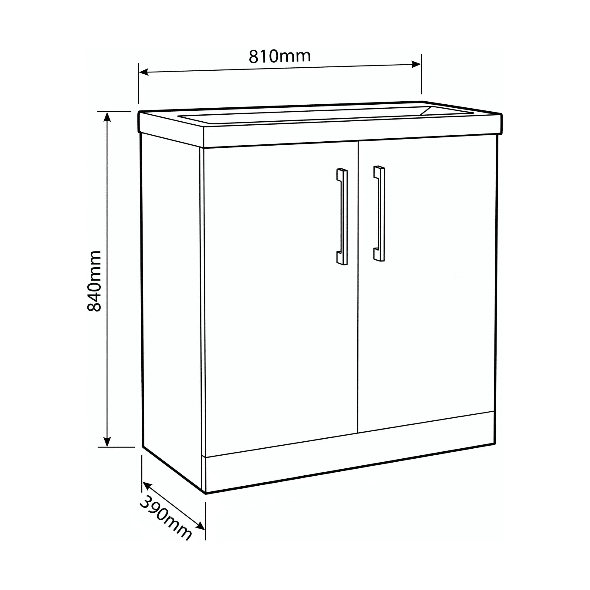 [BALARN2905AH017] Bramshall Floor Standing 2-Door Vanity & Mid-Edge Basin – Choice of Colour and Handle Finish - Technical Drawing