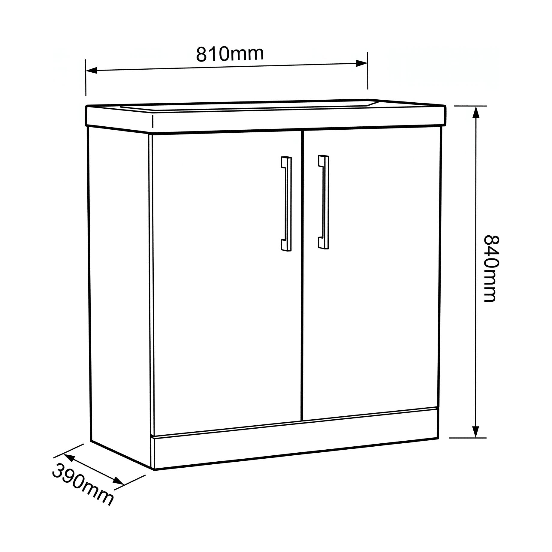 [BALARN2905AH716] Bramshall Floor Standing 2-Door Vanity & Mid-Edge Basin – Choice of Colour and Handle Finish - Technical Drawing