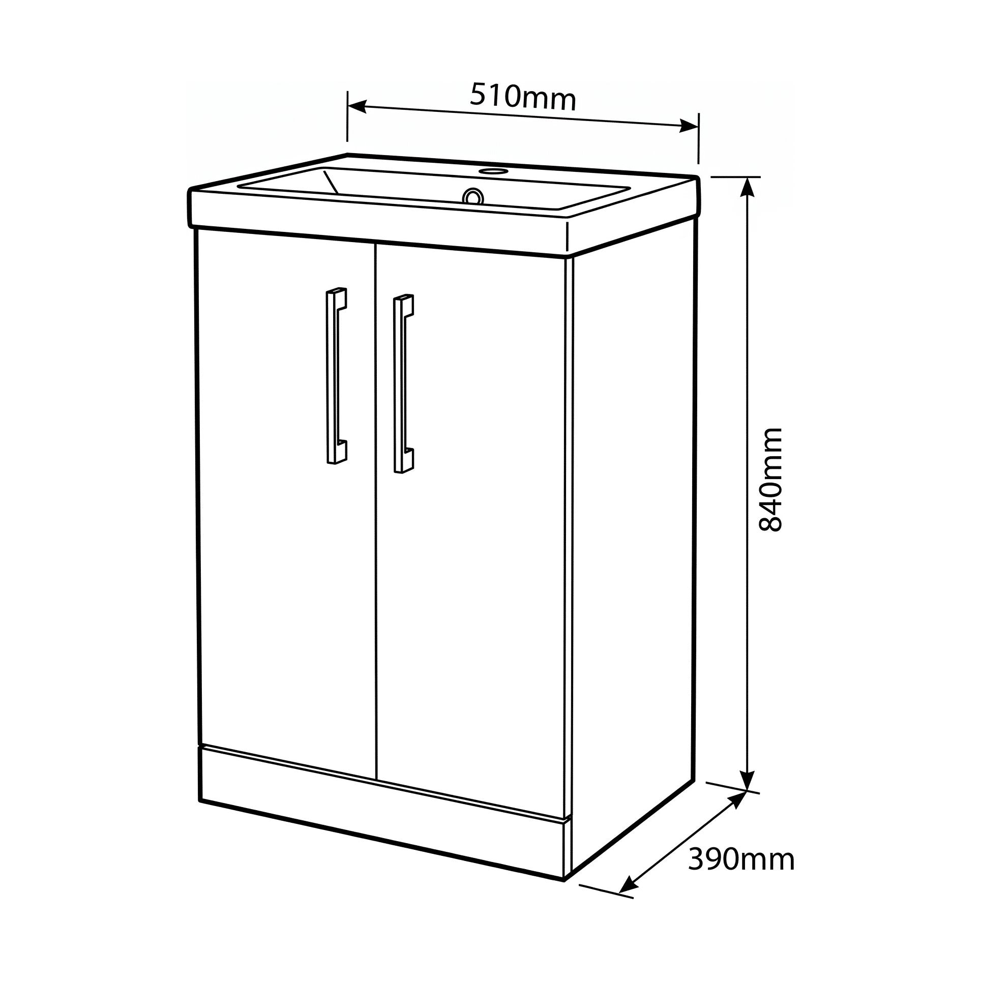 [BALARN3001AH017] Bramshall Floor Standing 2-Door Vanity & Mid-Edge Basin – Choice of Colour and Handle Finish - Technical Drawing