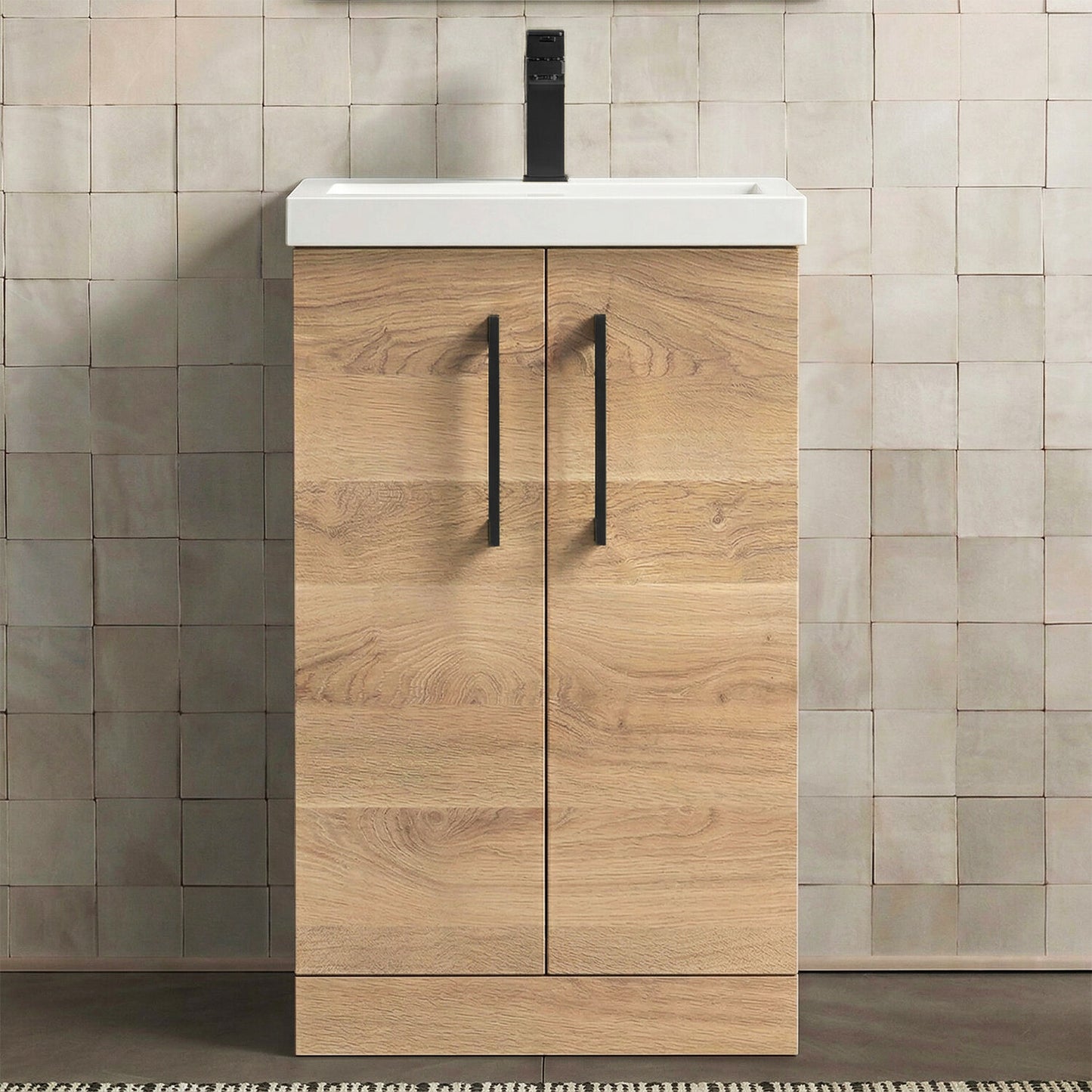 [BALARN3001AH018] Bramshall Floor Standing 2 Door Vanity Basin Unit with Mid-Edge Basin, 500mm, Choice of Colour and Handle Finish - Silo