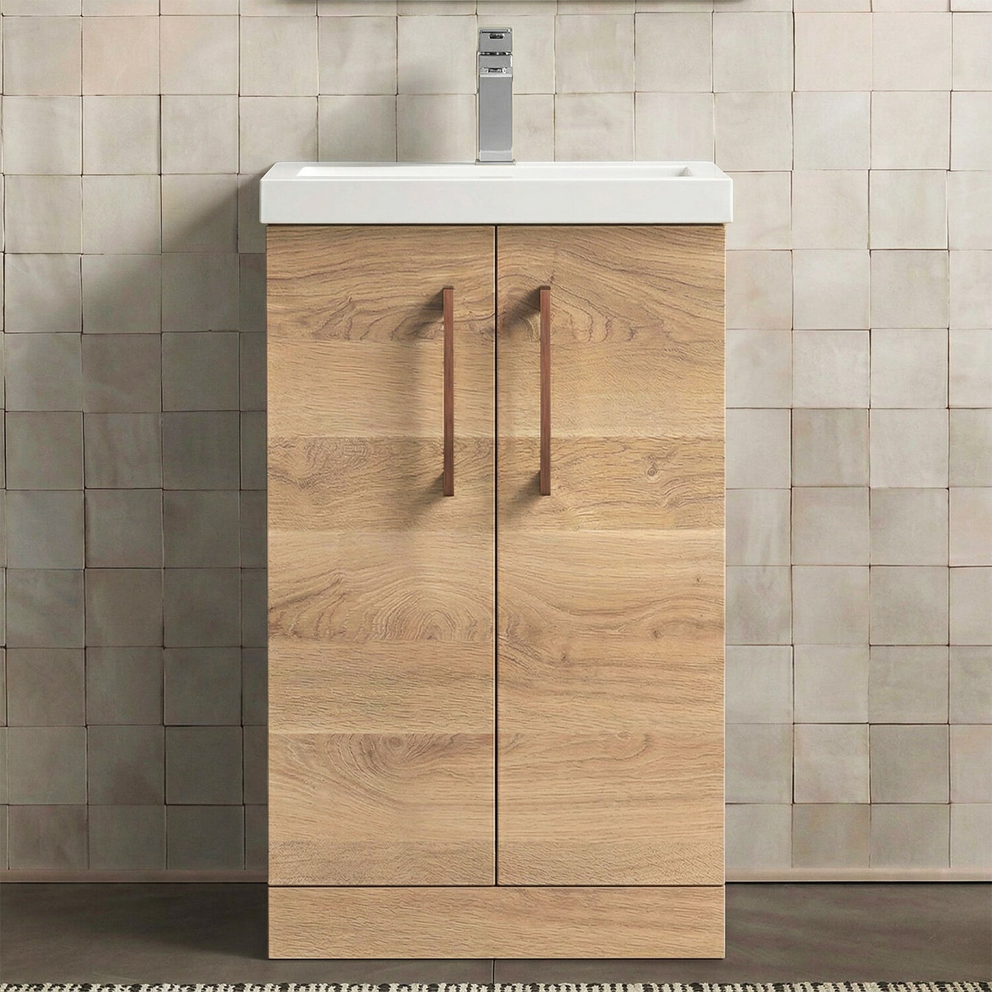 [BALARN3001AH019] Bramshall Floor Standing 2 Door Vanity Basin Unit with Mid-Edge Basin, 500mm, Choice of Colour and Handle Finish - Silo