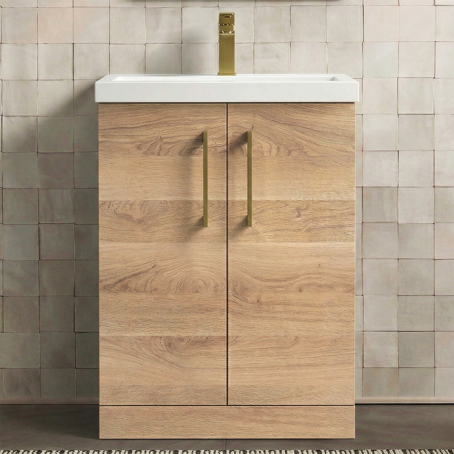 [BALARN3003AH017] Bramshall Floor Standing 2 Door Vanity Basin Unit with Mid-Edge Basin, 600mm, Choice of Colour and Handle Finish - Silo