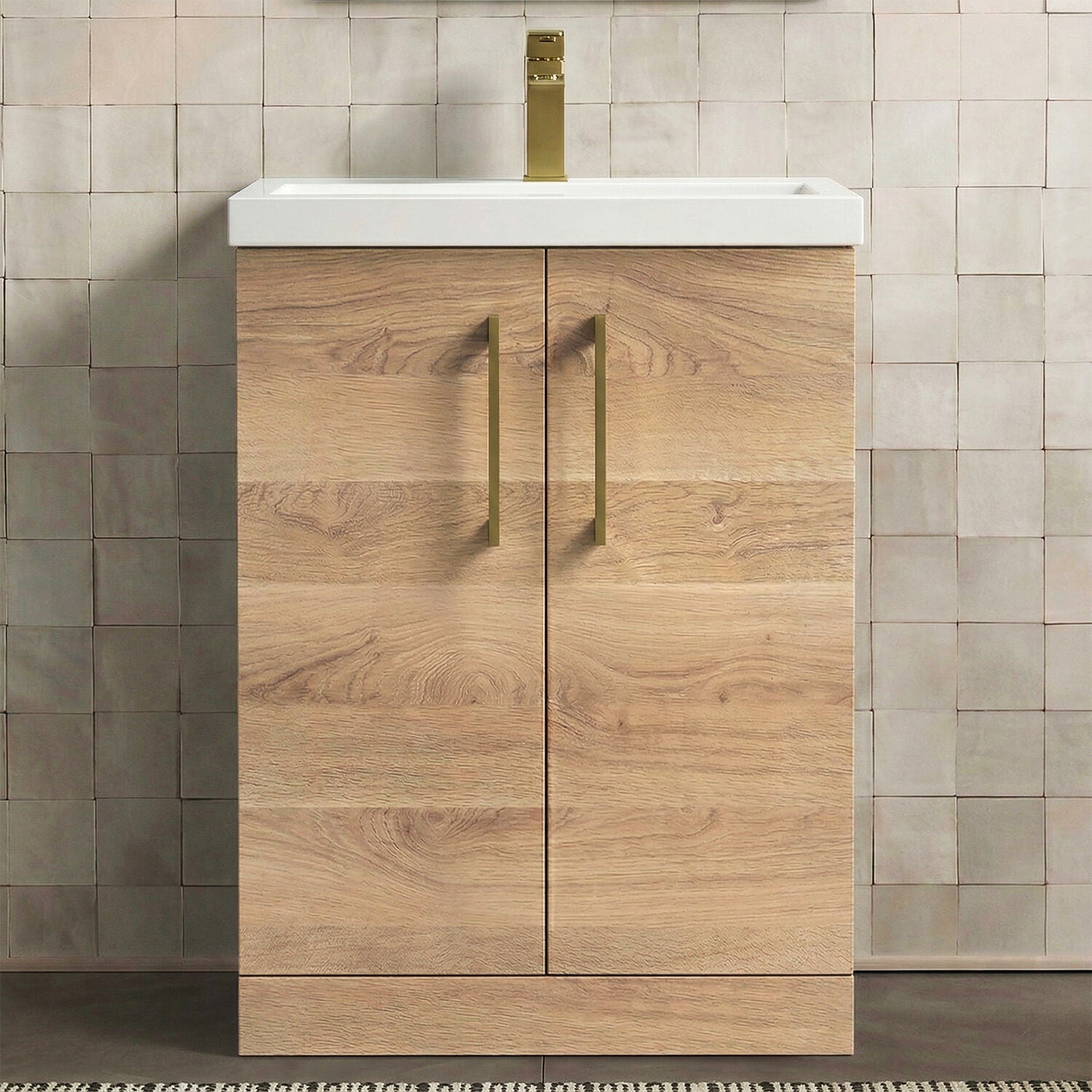 [BALARN3003AH017] Bramshall Floor Standing 2 Door Vanity Basin Unit with Mid-Edge Basin, 600mm, Choice of Colour and Handle Finish - Silo