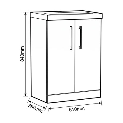 [BALARN3003AH018] Bramshall Floor Standing 2-Door Vanity & Mid-Edge Basin – Choice of Colour and Handle Finish - Technical Drawing