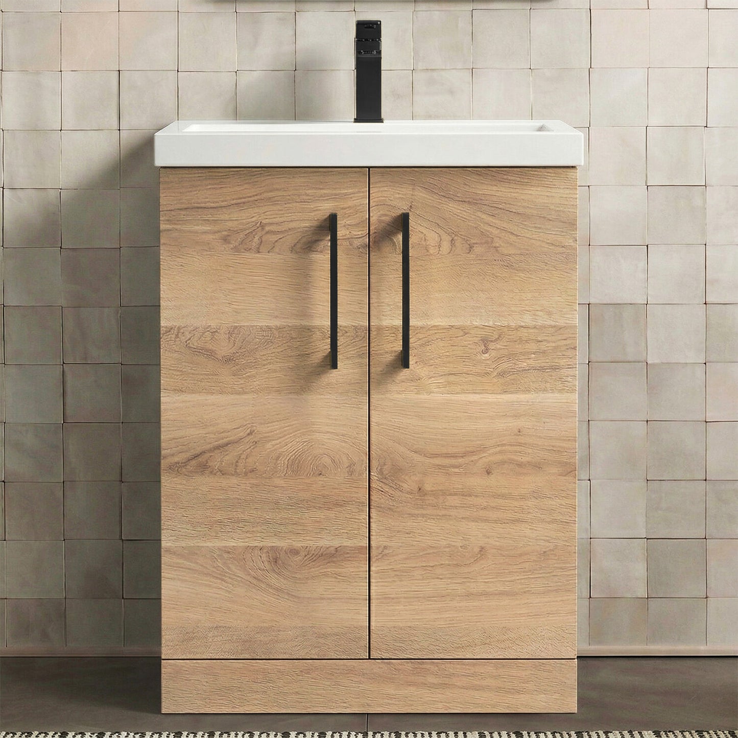 [BALARN3003AH018] Bramshall Floor Standing 2 Door Vanity Basin Unit with Mid-Edge Basin, 600mm, Choice of Colour and Handle Finish - Silo