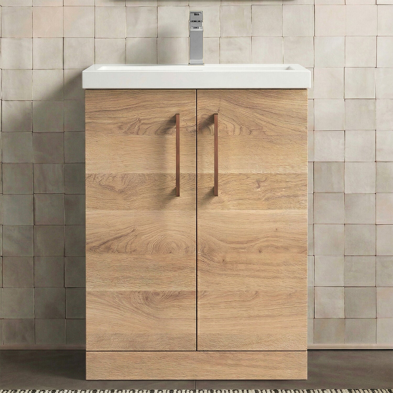 [BALARN3003AH019] Bramshall Floor Standing 2 Door Vanity Basin Unit with Mid-Edge Basin, 600mm, Choice of Colour and Handle Finish - Silo