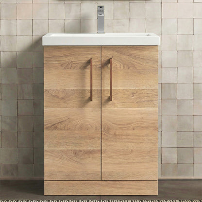 [BALARN3003AH019] Bramshall Floor Standing 2 Door Vanity Basin Unit with Mid-Edge Basin, 600mm, Choice of Colour and Handle Finish - Silo
