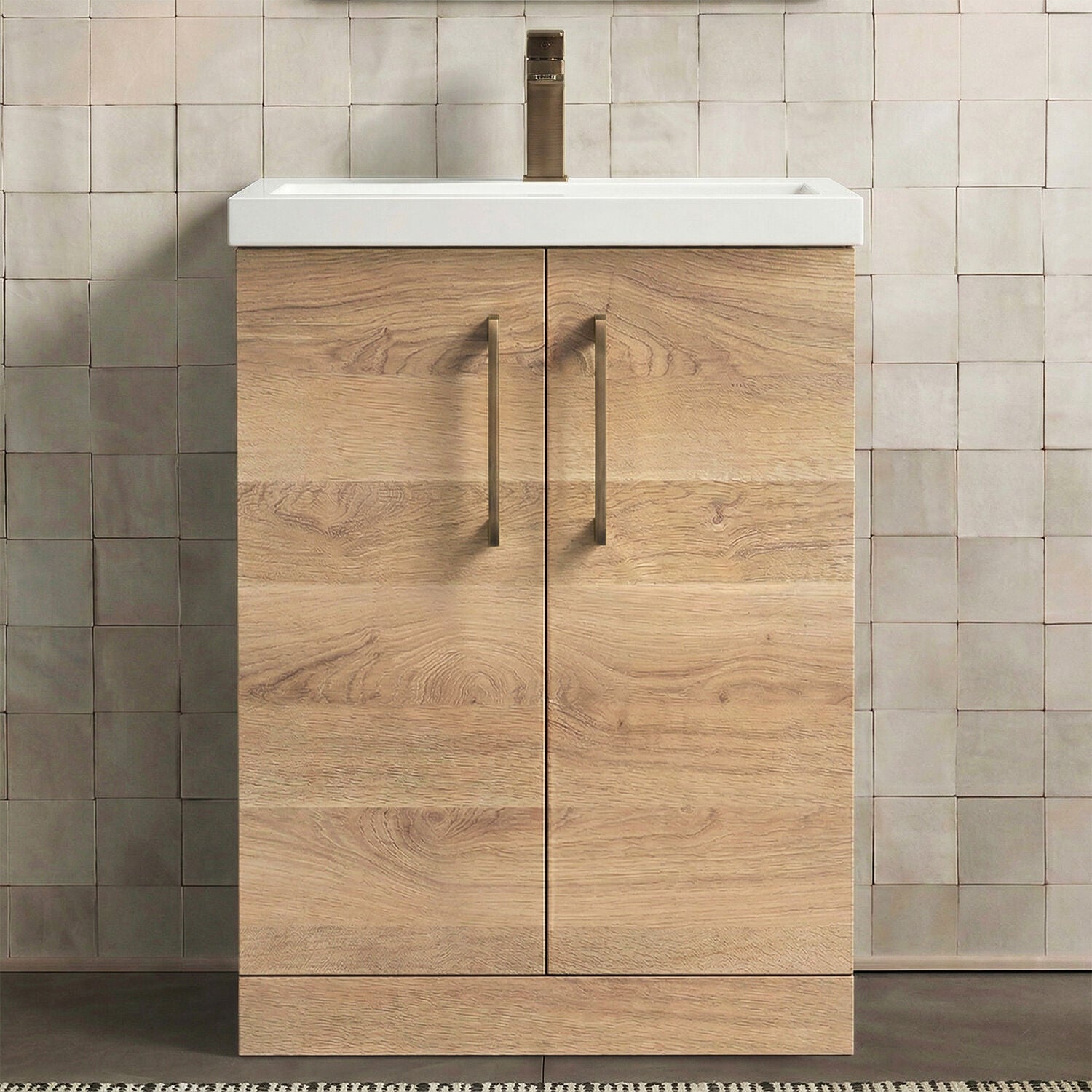[BALARN3003AH1516] Bramshall Floor Standing 2 Door Vanity Basin Unit with Mid-Edge Basin, 600mm, Choice of Colour and Handle Finish - Silo