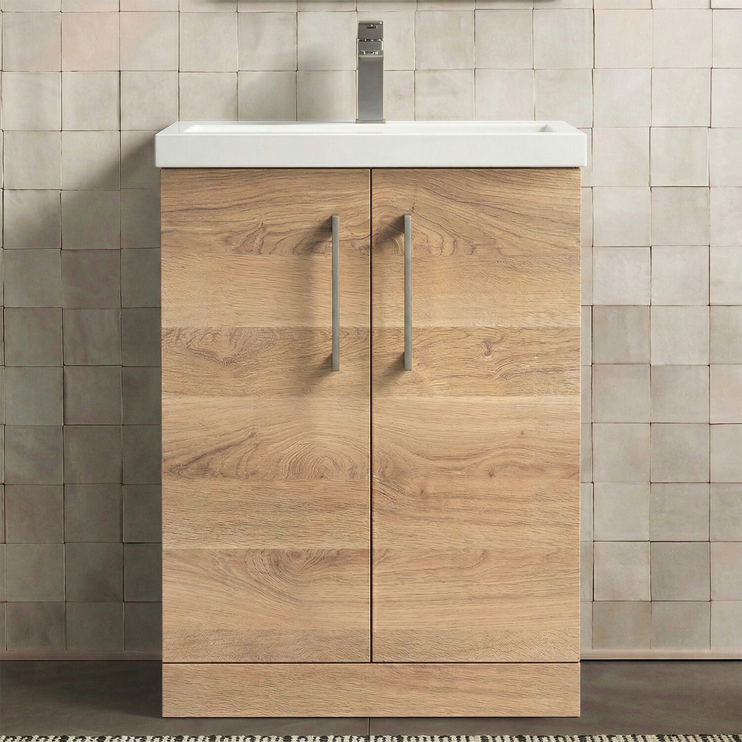 [BALARN3003AH716] Bramshall Floor Standing 2 Door Vanity Basin Unit with Mid-Edge Basin, 600mm, Choice of Colour and Handle Finish - Silo