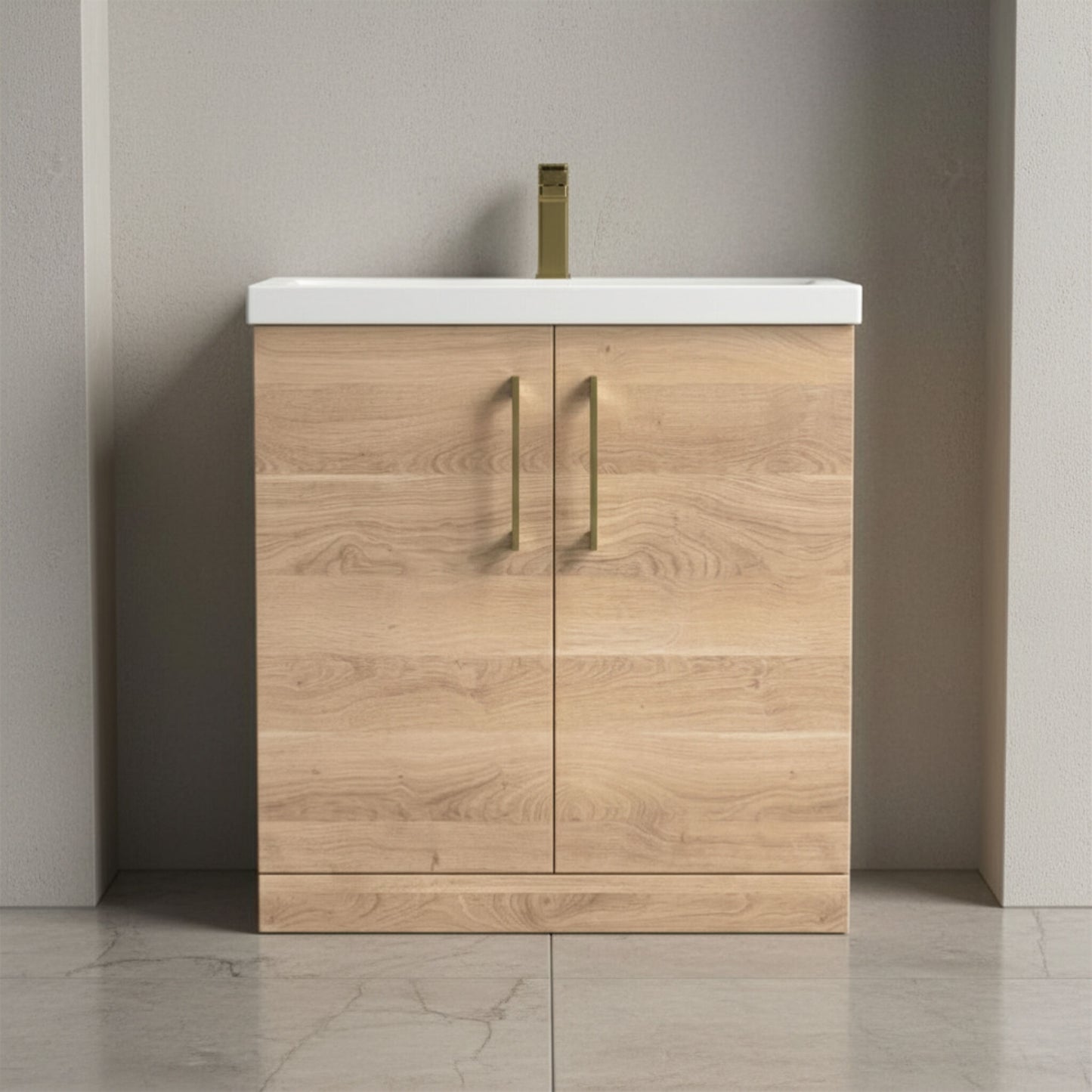 [BALARN3005AH017] Bramshall Floor Standing 2 Door Vanity Basin Unit with Mid-Edge Basin, 800mm, Choice of Colour and Handle Finish - Silo