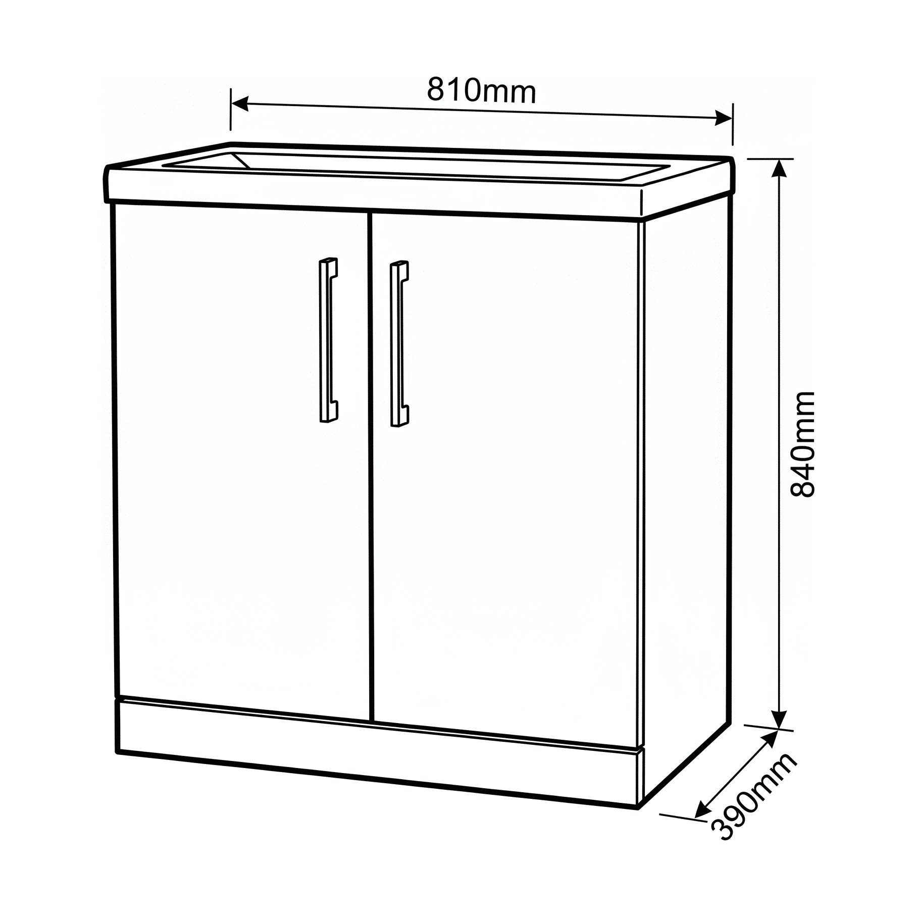 [BALARN3005AH1516] Bramshall Floor Standing 2-Door Vanity & Mid-Edge Basin – Choice of Colour and Handle Finish - Technical Drawing