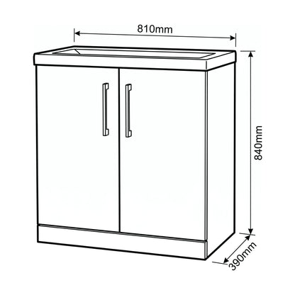 [BALARN3005AH1516] Bramshall Floor Standing 2-Door Vanity & Mid-Edge Basin – Choice of Colour and Handle Finish - Technical Drawing