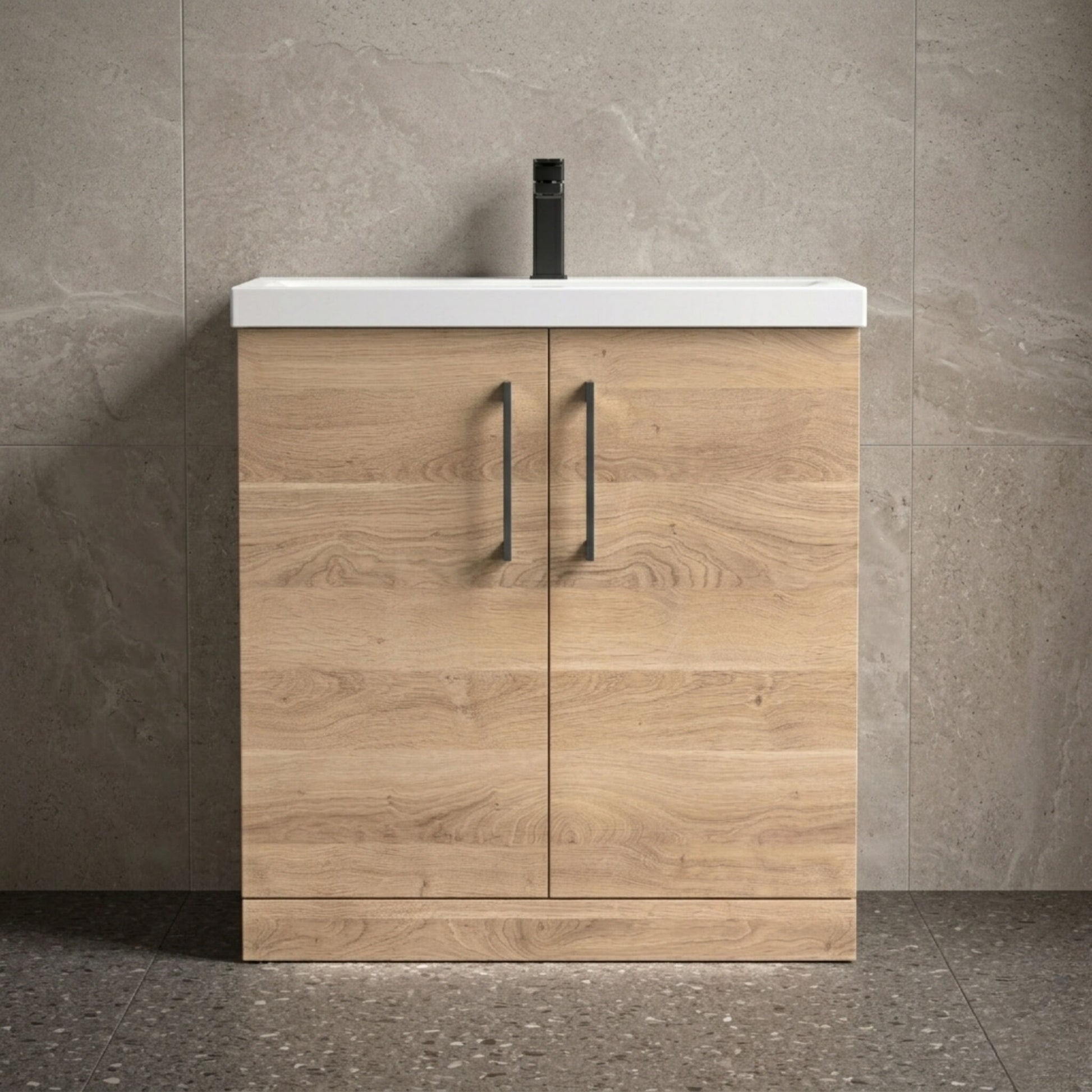 [BALARN3005AH716] Bramshall Floor Standing 2 Door Vanity Basin Unit with Mid-Edge Basin, 800mm, Choice of Colour and Handle Finish - Silo