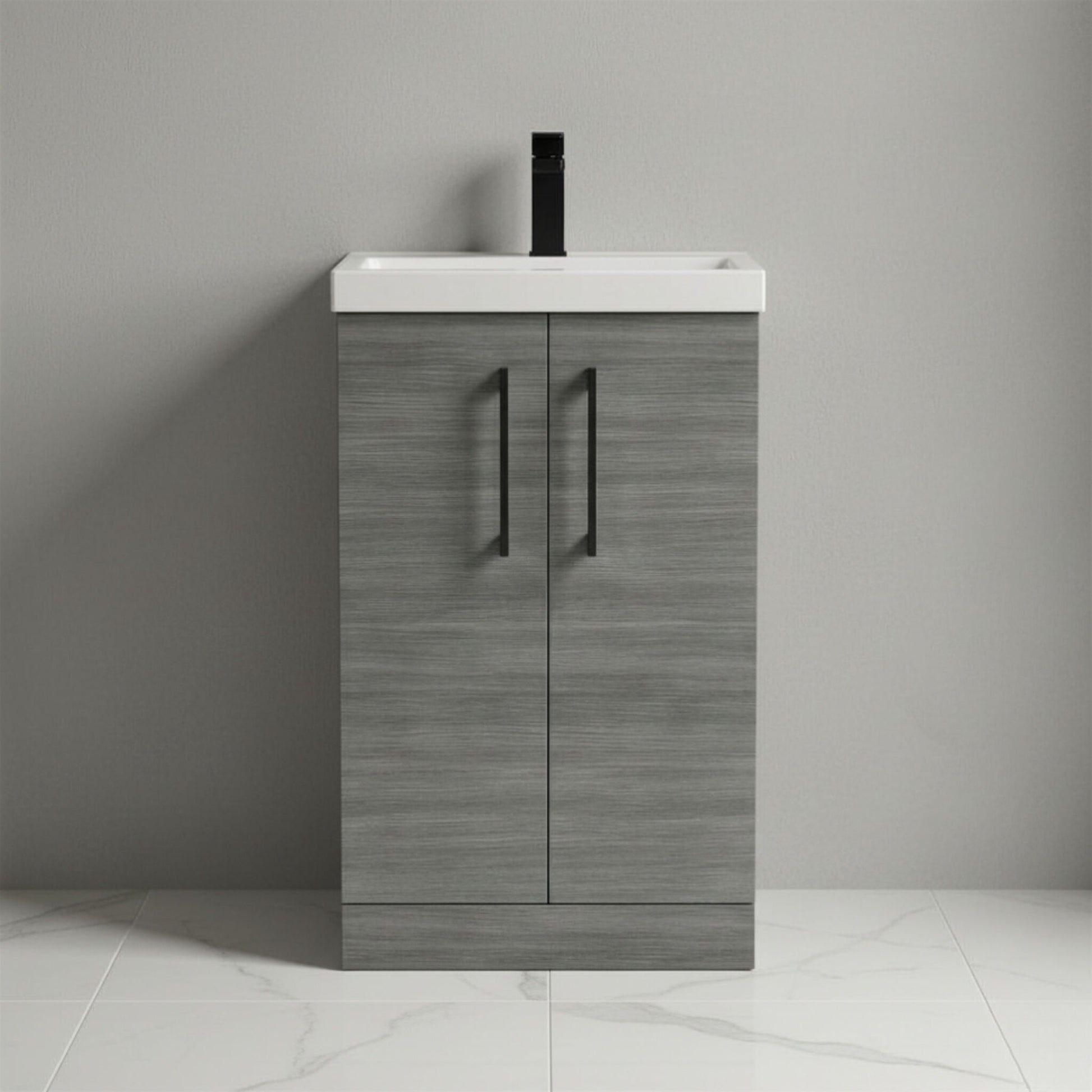 [BALARN501AH018] Bramshall Floor Standing 2 Door Vanity Basin Unit with Mid-Edge Basin, 500mm, Choice of Colour and Handle Finish - Silo