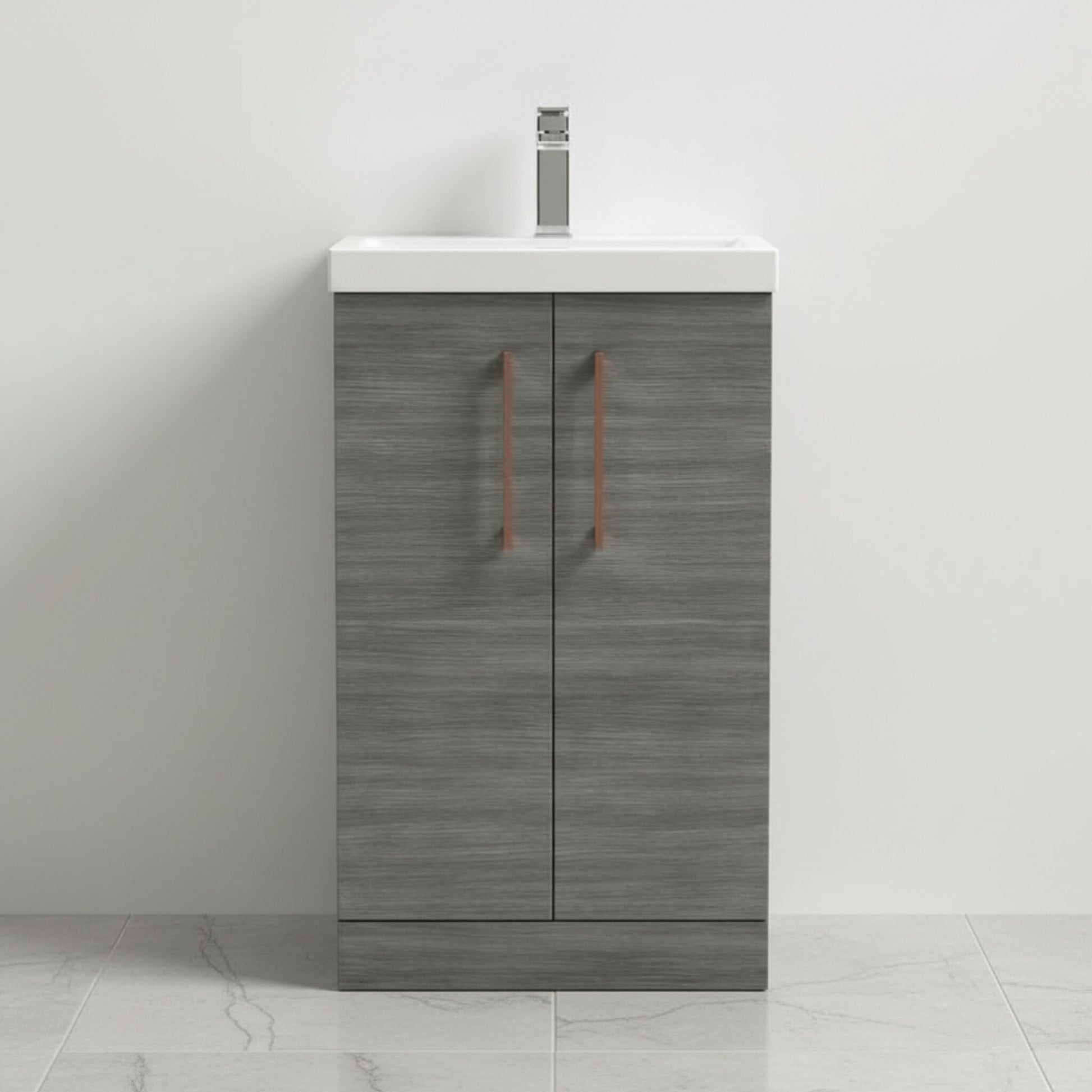 [BALARN501AH019] Bramshall Floor Standing 2 Door Vanity Basin Unit with Mid-Edge Basin, 500mm, Choice of Colour and Handle Finish - Silo