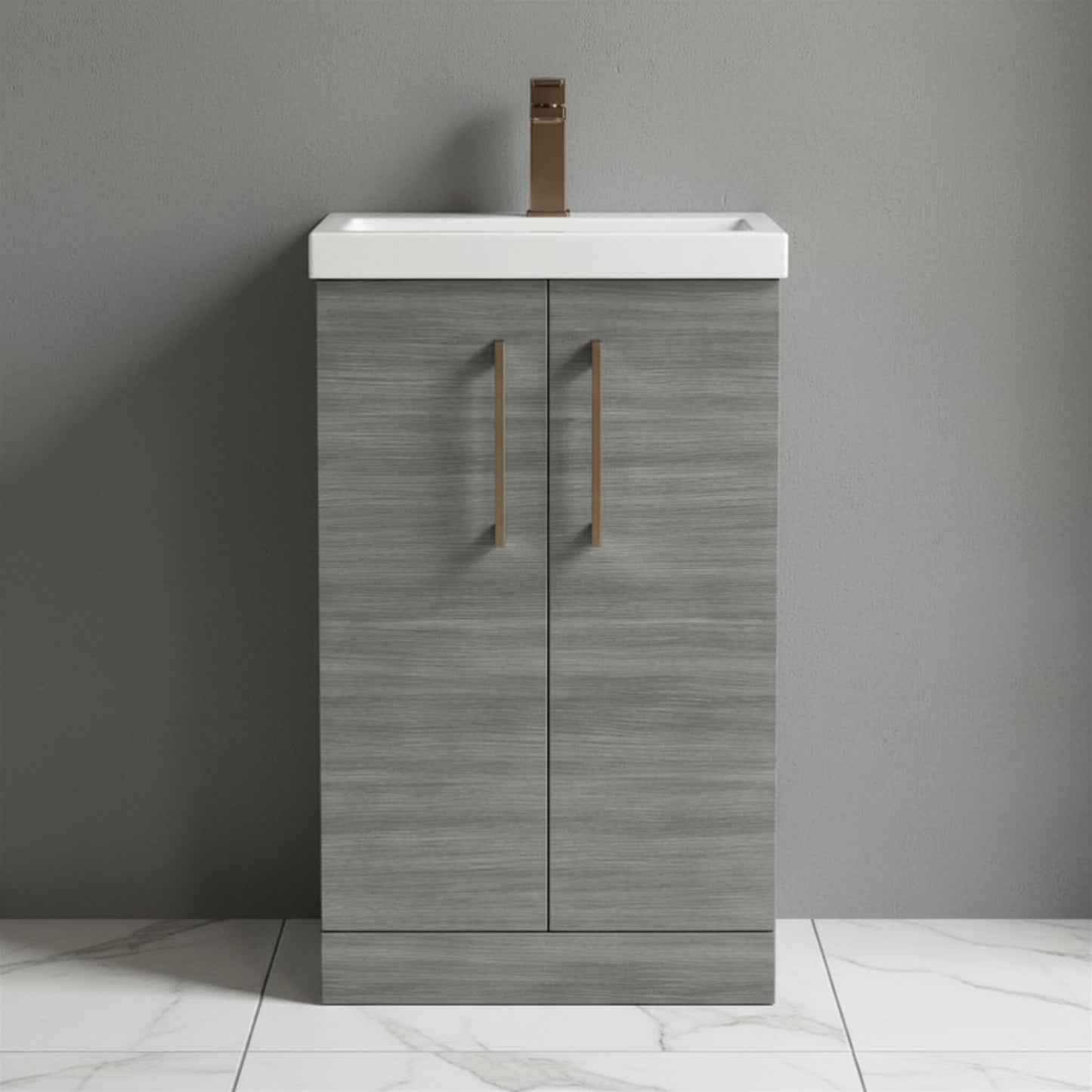 [BALARN501AH1516] Bramshall Floor Standing 2 Door Vanity Basin Unit with Mid-Edge Basin, 500mm, Choice of Colour and Handle Finish - Silo