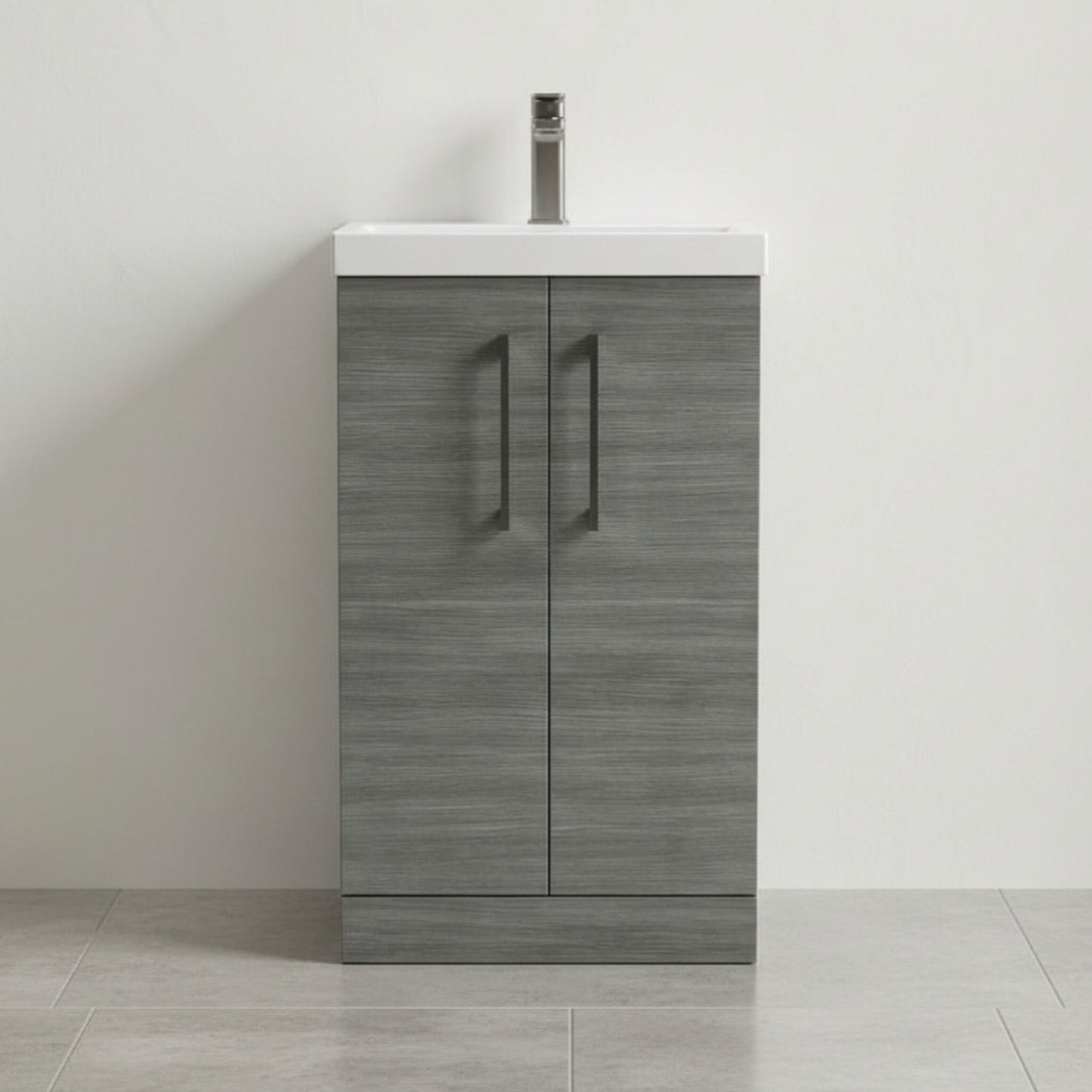 [BALARN501AH716] Bramshall Floor Standing 2 Door Vanity Basin Unit with Mid-Edge Basin, 500mm, Choice of Colour and Handle Finish - Silo