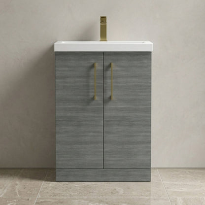 [BALARN503AH017] Balterley Level Contemporary Bathroom Floor Standing 2-Door Vanity Unit & Mid-Edge Basin, Anthracite Woodgrain, 600mm - Silo