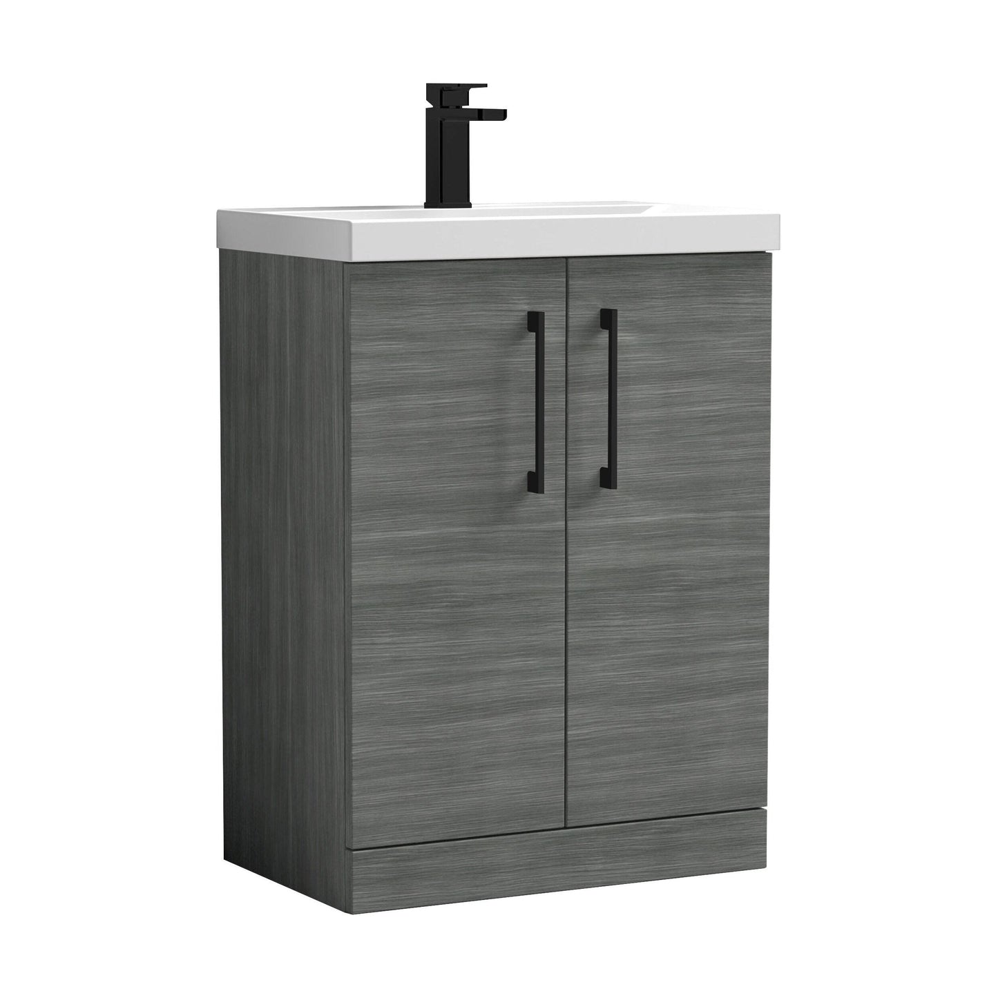 [BALARN503AH018] Balterley Level Contemporary Bathroom Floor Standing 2-Door Vanity Unit & Mid-Edge Basin, Anthracite Woodgrain, 600mm - Cutout